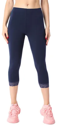 Produktbild von Bellivalini Damen 3/4 Capri Leggings aus Baumwolle mit Spitze für Tunika BLV50-224 (Dunkelblau, M)