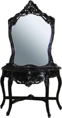 Produktbild von Casa Padrino Barock Spiegelkonsole Schwarz mit Marmorplatte - Konsole mit Spiegel