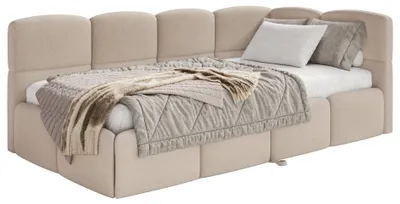 Obrázok produktu pre Selsey Cloudy – čalúnená posteľ, materiál chenille, béžová farba, rozmer 170x185 cm – pravá strana