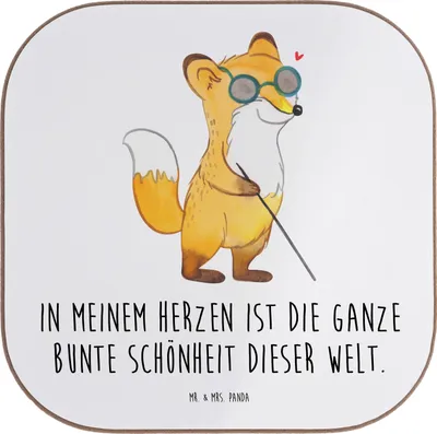Produktbild von Mr. & Mrs. Panda Untersetzer für Gläser Fuchs Blindheit - Weiß - Geschenk, Tassenuntersetzer, Glas, Tischuntersetzer, gläseruntersetzer, Erblindung, Tasse