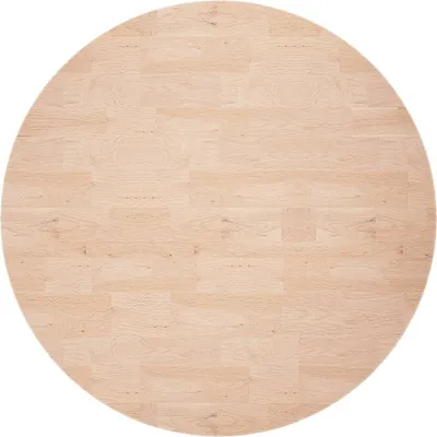 A circular wooden tabletop shown from a top-down perspective against a white background.