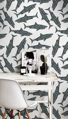 Produktbild von Coloray Fototapete 250x250 cm Latextapete Magicstick - Typografiehaie Fisch