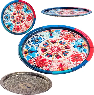 Produktbild von KADAX Lithografiertes rundes Tablett 32,5 cm, Metallmosaik