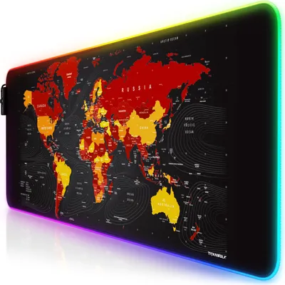 Immagine prodotto di Mousepad da gioco Titanwolf RGB, Mousepad XL 800 x 300 mm migliora la precisione e la velocità, mappa del mondo rossa