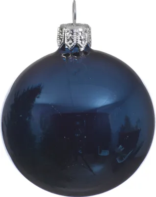 Produktbild von Weihnachtskugeln Glas 8cm mundgeblasen 6er Box - Nachtblau glänzend