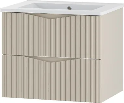 Produktbild von Badezimmer Waschtisch mit 60 cm Breite in beige mit gerillter Front, 2 Schubladen - CALURI-140