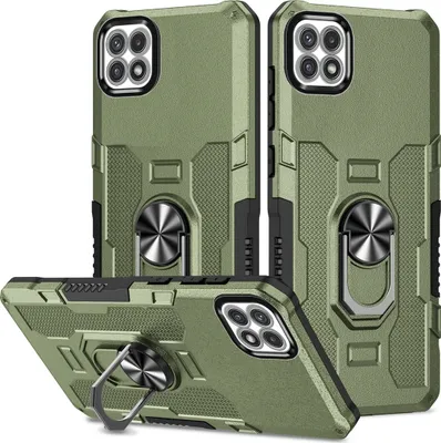 Immagine prodotto di Galaxy A22 5G Case, resistente custodia a doppio strato con supporto ad anello e supporto per Samsung Galaxy A22 5G verde