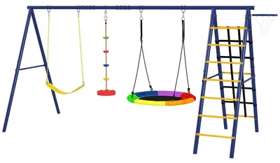 Image de Ensemble de balançoire pour enfants 6 en 1 avec structure d'escalade | Couleur : Multicolore | Dimensions : 183 x 350 x 200 cm