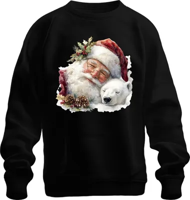 Zdjęcie produktu dla Ojciec Boże Narodzenie Polar Bear Pine Cone Christmas Watercolour Vintage Uni Bluza Pullover, Czarny, 3XL