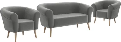 Produktbild von MEBLINI Mini Sofa Set 2-1-1 für Wohnzimmer - Mini Lounge für vier Personen - Küchensofa - Sofa Klein - Sitzgarnitur - Polstergarnitur - Sofagarnituren - EMILIA - 2+1+1 - Hellgrau Samt