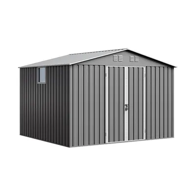 Zdjęcie produktu dla Domek narzędziowy metalowy NORDVIC Thor 283x251 cm - uchylne Drzwi, Ocynkowany, Dwuspadowy Dach, Wentylacja, Light Grey