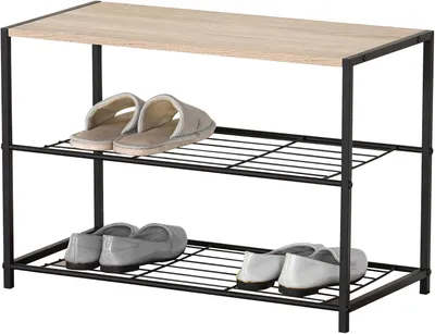 Produktbild von Schuhregal 3 Ebenen, 63 x 30 x 43 cm, Holzoptik und Metall, für Flur