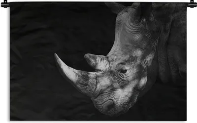 Produktbild von MuchoWow® Wandteppich Wandbehang Rhinozeros auf schwarzem Hintergrund 120x80 cm Tapisserie Dekoration Wandtuch - Wanddekorationen - Wandtücher