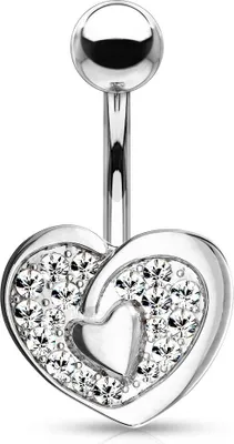 Produktbild von Bauchnabelpiercing Herz Heart Anhänger Zirkonia Kristalle Bananabell Chirurgenstahl 316L Edelstahl Autiga® silber