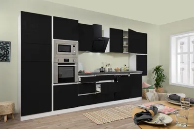 Produktbild von Küche Küchenzeile Küchenblock grifflos Weiß Schwarz Lorena 395 cm Respekta
