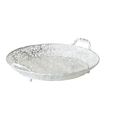 Produktbild von Dekotablett Lili Metallkorb Eisen Landhausstil hellgrau Ø 35 cm