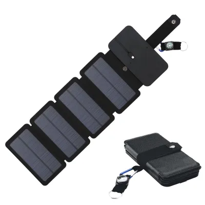 Produktbild von Faltbares Solarpanel-Ladegeraet fuer den Aussenbereich, Notstromversorgung mit Kompass fuer Camping, Wandern, Rucksackreisen