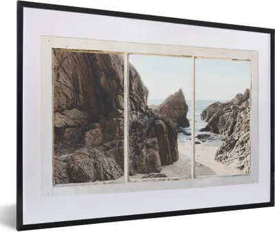 Produktbild von MuchoWow® Gerahmtes Poster Aussicht - Strand - Meer 60x40 cm - Poster mit Schwarzem Bilderrahmen Wandposter Rahmen Foto Bilder - Schlafzimmer - Plakat in Rahmen - Drucken