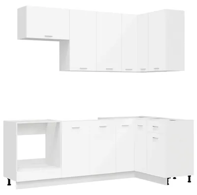 Image de vidaXL Ensemble de cuisine LYON, 8 pièces, blanc, matériau de bois