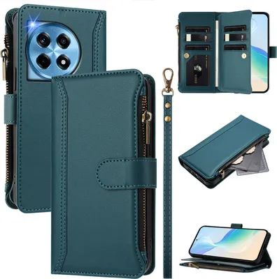 Obrázek produktu pro Pouzdro pro OnePlus 12, zipem, peněženkovéPolyuretankožené flip pouzdro s kapsami na karty, stojánkem a poutkem na ruku zelený