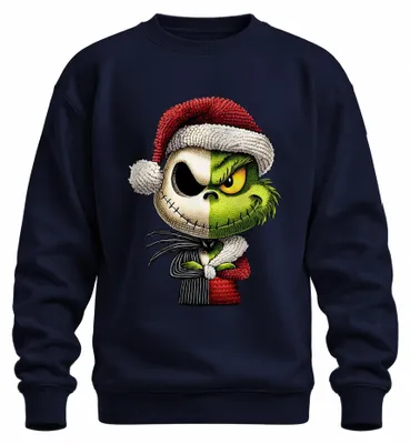 Immagine prodotto di Grinch & Jack Skellington Mashup Half Face Christmas Felpa Unisex Pullover, Navy, M