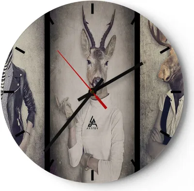 Produktbild von Wanduhr - Rund - Glasuhr - Tier Abstraktion - 30x30cm - Schleichendes Uhrwerk - Lautlos - zum Aufhängen bereit - Dekoration Modern - Wanddekoration aus Glas - C3AR30x30-3870