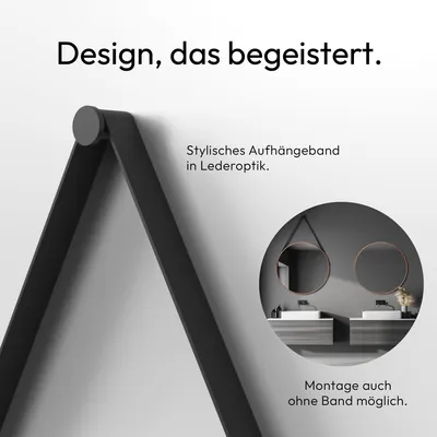 Image de Miroir mural rond Talos Copper Style Matt Ø 80 cm - miroir de bain avec bande de suspension en aspect cuir - cadre en aluminium de haute qualité en couleur cuivre - miroir de bain