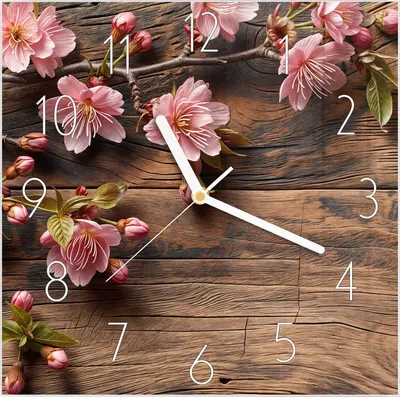 Produktbild von Wanduhr aus Glas mit Motiv Holzblüten- 30 x 30 cm - inkl. Aufhängesystem