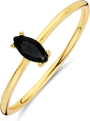 Produktbild von New Bling 9NB-0693-58 - Zilveren Damesring Zwarte Zirkonia 6x3 mm – Goldplated – Maat 58