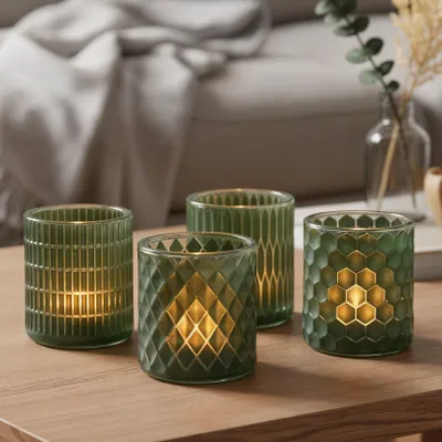 Produktbild von 4er Set Teelichthalter Grüm Glas Windlicht Tischdeko Kerzenhalter Kerzen Deko