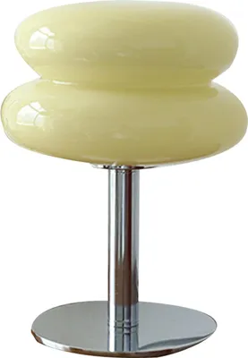 Zdjęcie produktu dla Lampa stołowa dla dziewczynek w kształcie naleśnika, energooszczędna, miękkie światło, urocze szkło, USB na biurko, akademik, przełącznik przyciskowy, beżowa