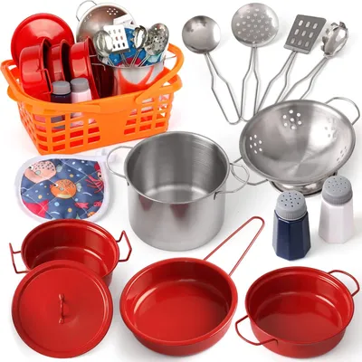 Produktbild von Kinderküche Spielküche Kochtopf-Set Kinderspielzeug Rollenspiel Zubehör - Töpfe und Pfannen für Kinder - Küchenzubehör für Kinder - Rollenspiel