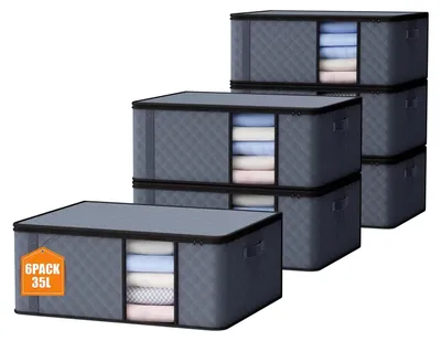 Produktbild von Aufbewahrungstasche Aufbewahrungsbox Kleiderbox - 35 Liter - 48 x 36 x 20 cm - 6er Set - Stoff mit Deckel