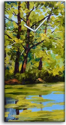 Produktbild von Wandbild Leinwand Bilder Wanduhr 30x60 Malerei Landschaft Fluss im Herbstwald - weiße Hände