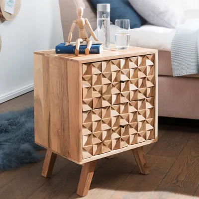 Obrázek produktu pro Noční stolek REWA 44x61x35cm Noční skříňka z akátového masivu