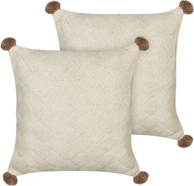 Obrázek produktu pro BELIANI Sada 2 béžových bavlněných dekoračních polštářů 45 x 45 cm s pleteným vzorem