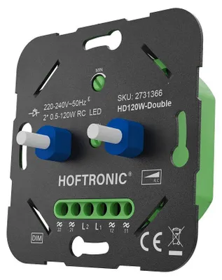 Produktbild von hoftronic Doppel LED-Drehdimmer 2 x 0,5-120 W Phasenabschnitt Zweiwegeschaltung