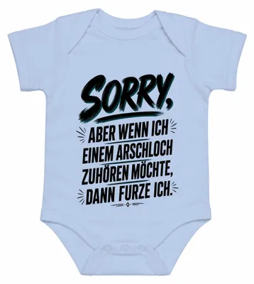 Productafbeelding van Het spijt me, maar ik wil geen onbeleefdheid uiten. Statement, sarcastisch, babyromper, lichtblauw, maat 3/6