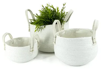 Image de Lot de 3 paniers de rangement en osier blanc avec poignées