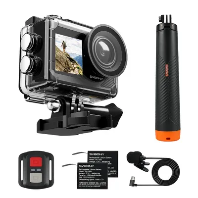 Produktbild von SVbony SVGO2 Action-Kamera 4K/30 fps IPX8 wasserdicht, mit Auftriebsstange, 2,0-Zoll-LCD-Touchscreen, für Tauchen, Radfahren, Surfen, Skifahren