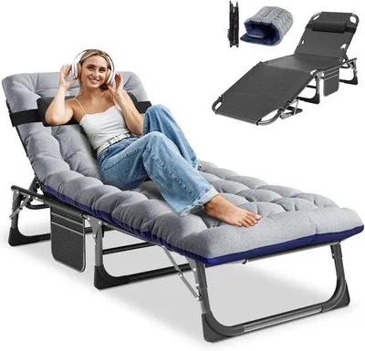 Productafbeelding van Opvouwbare ligstoel - Campingbed Gastenbed - Ontspannen in de tuin - Verstelbare rugleuning - 191 x 68 x 30 cm