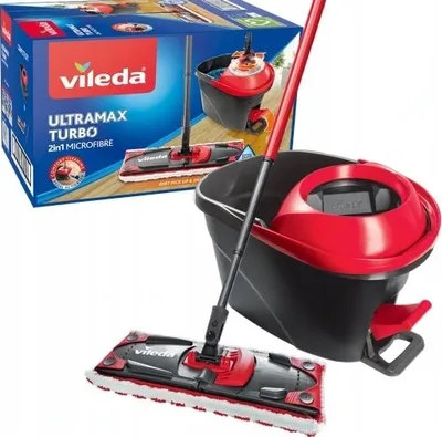 Produktbild von Vileda UltraMax Turbo Komplett-Set mit Teleskopstiel Wischmop Eimer Bodenwischer