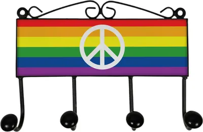 Produktbild von Regenbogen Friedenszeichen Kleiderhaken Leiste mit 4 Haken - Peace