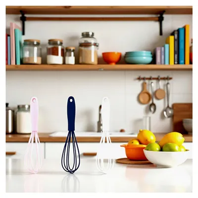 Produktbild von Mini Silikon Schneebesen Set – Eierschläger und Mixer zum Backen und Kochen, 17 cm kompaktes Design mit ergonomischem Griff, spülmaschinengeeignetes Küchenutensil (weiß)