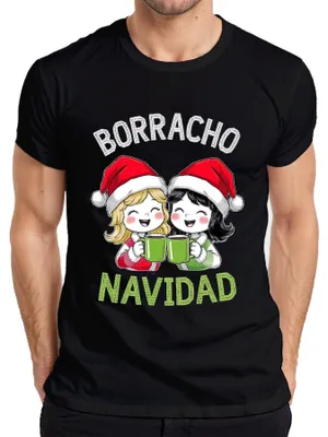 Immagine prodotto di BORRACHO NAVIDAD divertente Natale Natale regalo parte uomini t-shirt, nero, 3XL