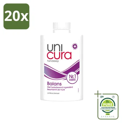 Imagen del producto de 20 unidades de recambio de jabón líquido Unicura Balans, 250 ml, pack grande