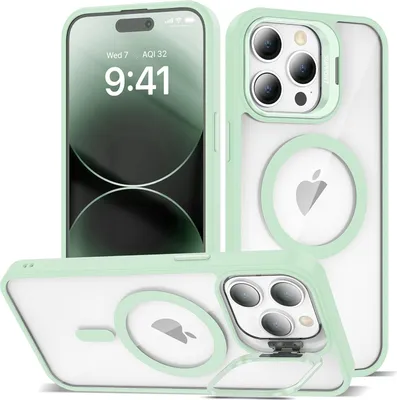 Immagine prodotto di Custodia magnetica per iPhone 11 Pro, compatibile con MagSafe, retro trasparente, paraurti in TPU, custodia con supporto per fotocamera Verde