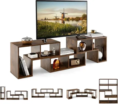 Obrázek produktu pro kOMFOTTEU dřevěná TV skříňka, volně kombinovatelná TV skříňka, TV dolní skříňka pro televizory do 65 palců, multifunkční knihovna a TV komoda (hnědá)