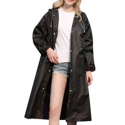 Produktbild von Langer Regenmantel mit einer Briefe mit Kapuze mithilfe wiederverwendbarer Männer Frauen Regeny Day Outdoor Hoodie Regenmantel für Garten-Schwarz