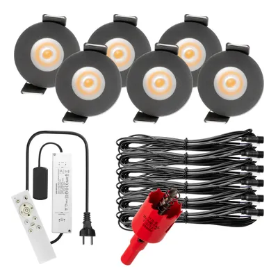 Produktbild von S-Polylight PREMIUM Mini LED- Einbauspots Warmweiss 3.000K, Smart, Smarthome, App, Alexa, DIMMBAR, IP65, FUNK 3W LED Einbaustrahler Terrassenüberdachung, Terrassenbeleuchtung, Bad, Sauna, LED Spots mit Fernbedienung (ANTHRAZIT, 6x SMARTHOME LED-SET)
